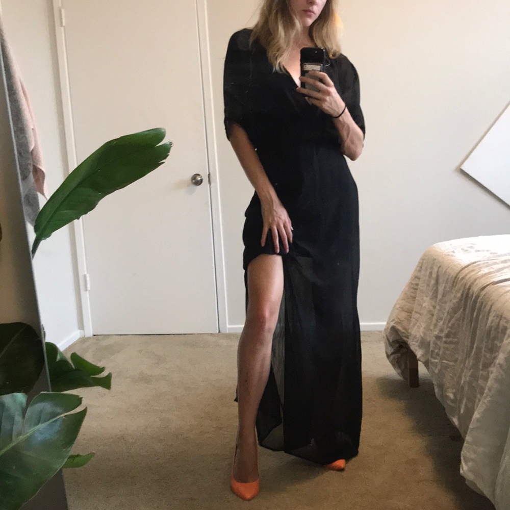 Sexy sheer black slit dress